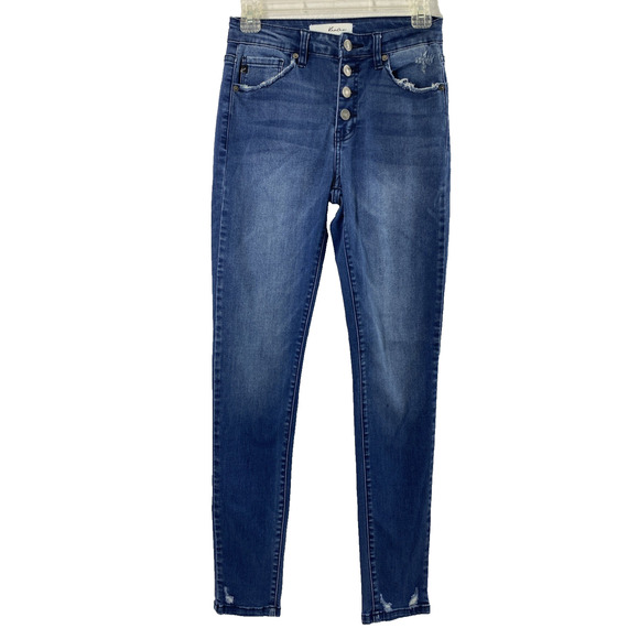 Kancan Jeans Womens Size 25 Button Fly Medium Wash Denim Distress Stretch - Picture 1 of 12